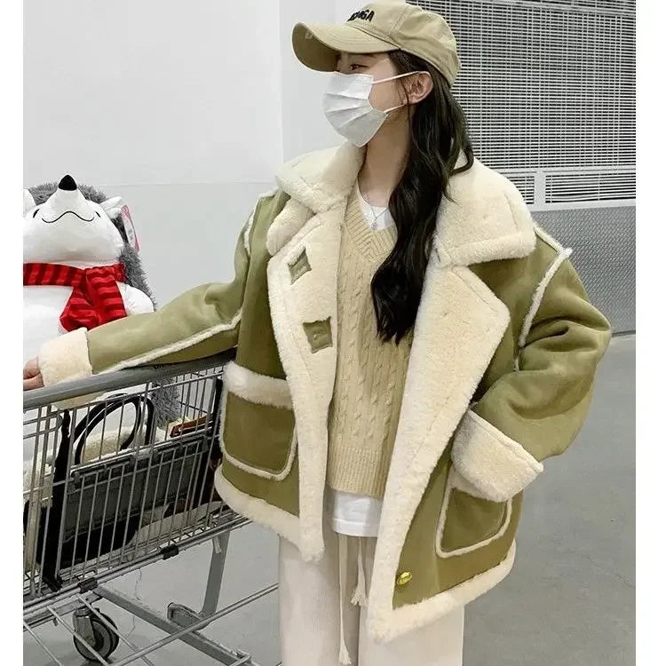 Popular Lamb Wool Coat for Women's 2023 Winter Korean New Small Thickened Short Fur One Piece Coat Winter Jacket Women