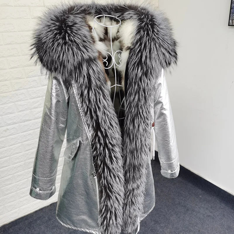 MaoMaoKong 2023 NEW Real Fur Coat Hooded Woman Winter Parkas Natural Fox Fur Collar Warm Jacket Removable Lining Female Clothing