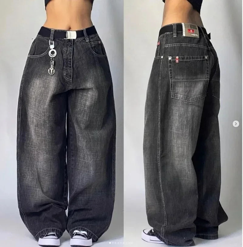 warmmeta 2024 New American hip-hop Vintage baggy jeans women's Harajuku high waist Y2K wide-leg pants Gothic wide pants Streetwear pants