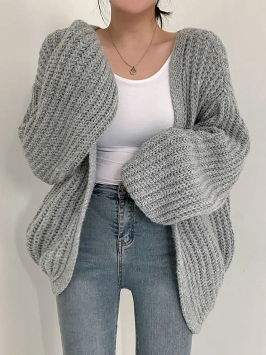 ABRINI Women Cardigan Sweater Coat Casual Loose Knitted Solid Coat Autumn Winter For Women Lantern Sleeve Sweet Overcoat 2023