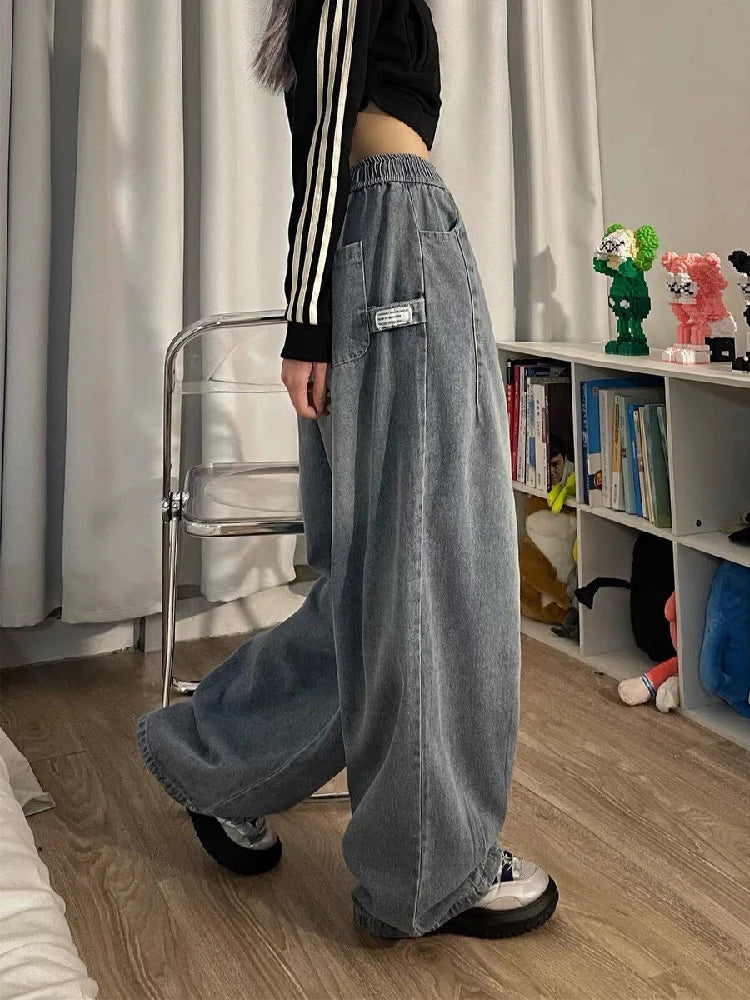 American Baggy Jeans Women Long Pant Wide Leg Hip Pop Clothes Vintage Drawstring Straight Casual Female Street Cargo Pants