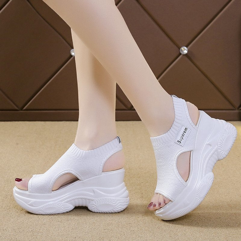 Women's Sandals 2022 Summer Wedge Heel Elastic Cloth Cover Foot Ladies Sandals Thick-soled Fashion Trifle Elevation Casual Shoes