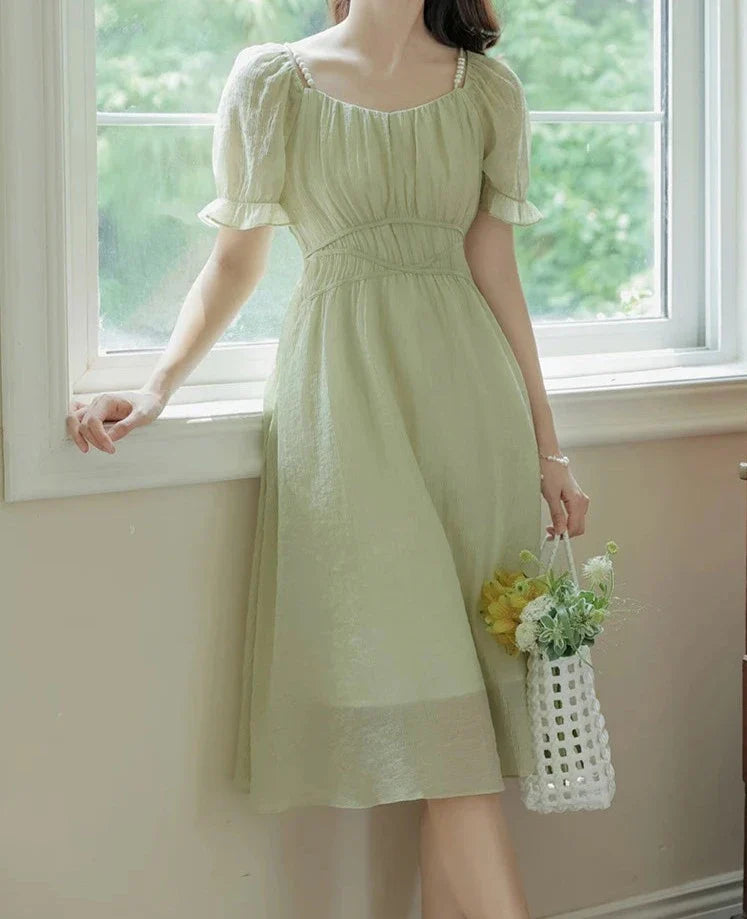 Apple Garden Ethereal Fairy Dress with Pearl Shoulder Straps