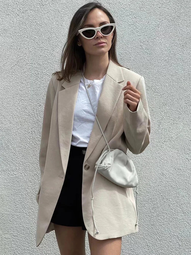 Picsgirl -  2024 Spring Casual Blazer for Woman Fashion Lapel V-neck Jackets Pockets Office Lady Fashion Long Sleeve Slim Jacket