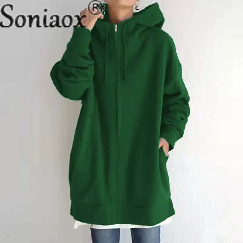 Autumn Winter Warm Hooded Sweatshirt Women's Long Sleeve Zipper Cardigan Hoodie Female Pocket Outerwear Casual Trend Streetwear