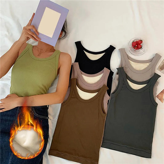 Winter Thermal Vest Tank Tops Women Fleece Thickened Vest Velvet Underwear Plus Velvet Camisole Female V-neck Sleeveless Camis