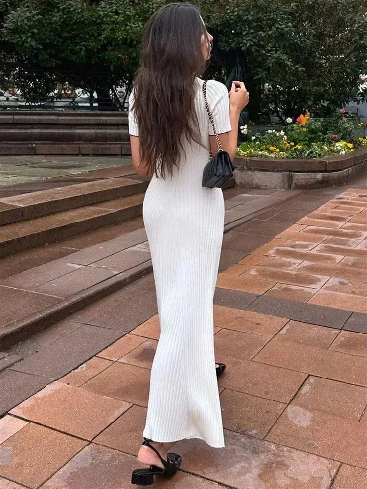 Tea party dress to impress  Spring Summer Fashion Women Dresses Knitting Short Sleeve Office Lady Chic Casual Lapel High Street Vestidos 2024