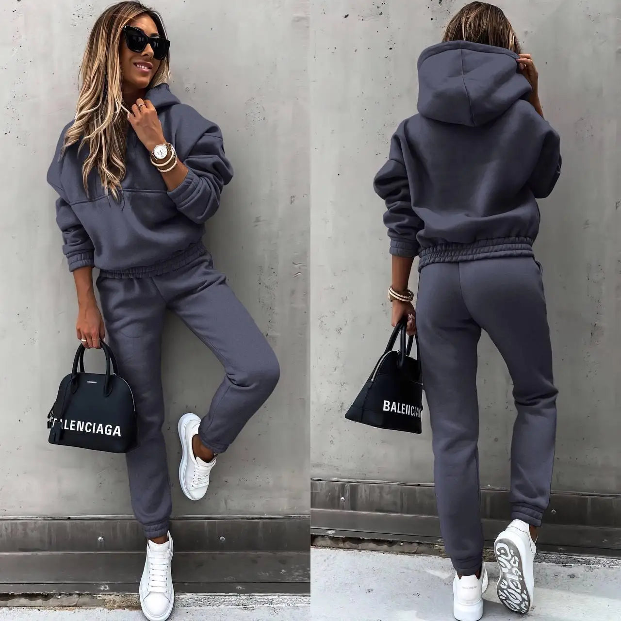 Women Winter Two Piece Set Tracksuit Solid Color Suit 2022 Autumn Trouser Suits Female Sweatshirt Solid Sports Hoodie Sportswear