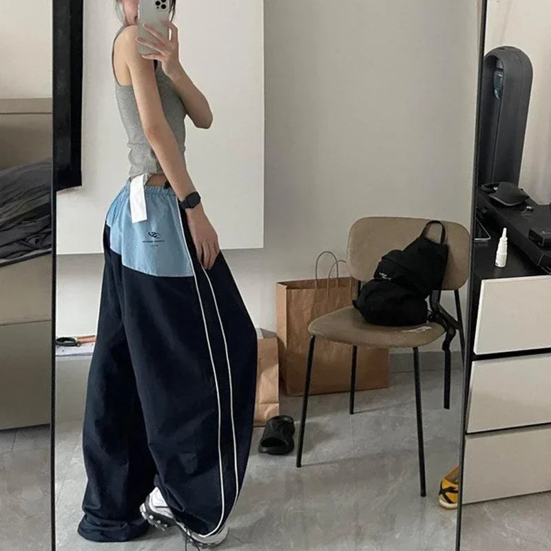 Deeptown Harajuku Parachute Cargo Pants Women Kpop Oversized Korean Y2k Streetwear Patchwork Trousers Jogging Sweatpants Hippie