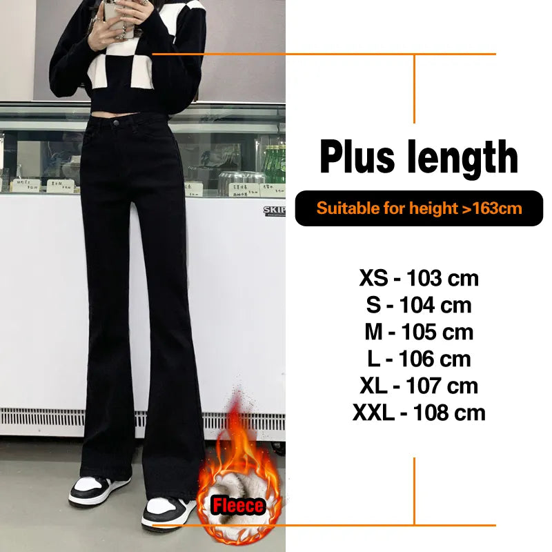 Winter Warm Women's Jeans Fashion Slim Thicken Fleece Flared Pants High Waist Elastic Skinny Velvet Plus Length Female Jeans