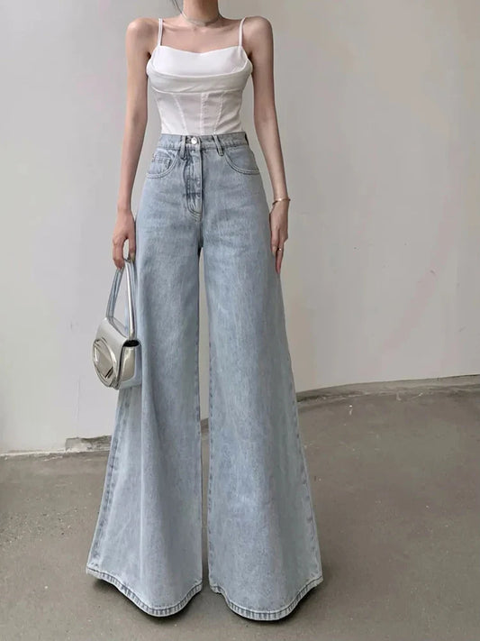 Jmprs Loose Women Jeans High Waist Korean Causal Ladies Wide Leg Denim Pants Fashion Simple Female Baggy Trousers