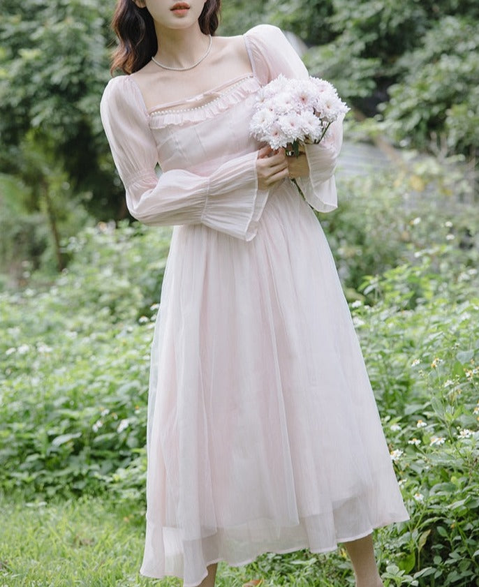 Pale Petal-Pink Delicate Fairy Princesscore Dress