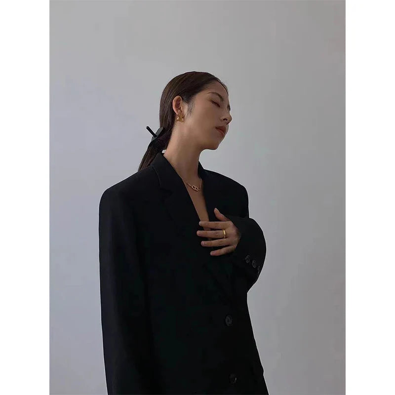 Elegant Black Blazers Women Streetwear Simple Suit Jackets Office Lady Basic Coat Korean Fashion Business Wear Outerwear