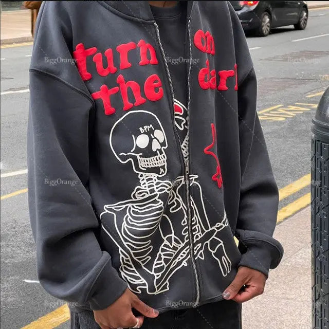 Harajuku 3D Skull Puff Print Hoodies Oversized Streetwear Men High Quality Cotton Liner Sweatshirt Top Women Couples Y2k Clothes