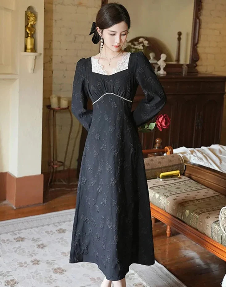 Lucille Dark Aesthetic Pearl & Lace Romantic Gothic Dress