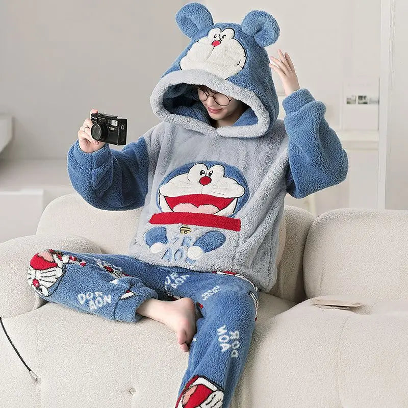 Autumn Winter Homewear Coral Fleece Men Pajamas Thick Fur Flannel Cartoon Male Loungewear Sets Plus-size Loungewear Suit Pyjamas