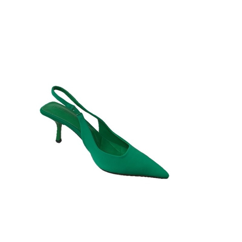 Women Summer Shoes 2022 New Fashion Pointed Toe Stiletto Medium Heel High Heels Women Back Empty Toe Sandals Green Women's Shoes