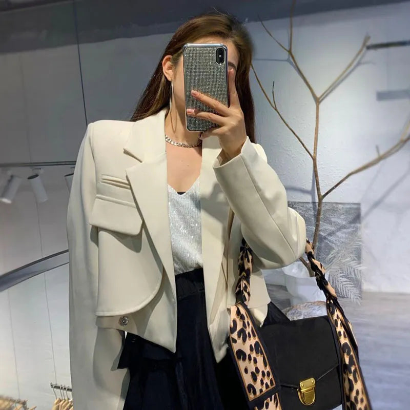 Lucyever 2023 Spring Fashion Women's Blazer Korean Style Office Cropped Blazers Women All-Match Street Long Sleeve Suit Jacket