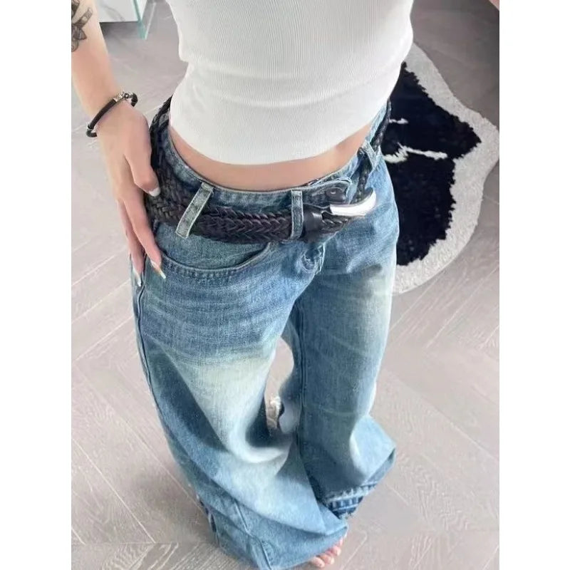 PICSGIRL  -  Y2k Vintage Flared Jeans Woman Gyaru Streetwear Baggy Denim Pants Korean Fashion Harajuku lose Trousers Spring Aesthetic