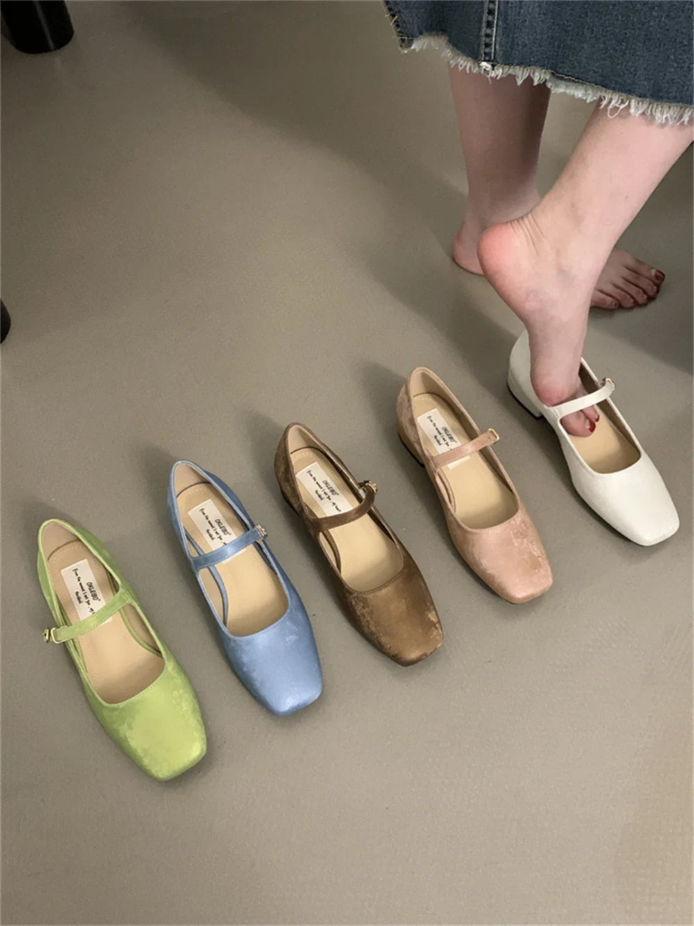 PICSGIRL -  2024 New French Low Heel Women Flats Fashion Square Toe Shallow Mary Jane Shoes Soft Casual Ballet Shoes Slingback Shoes Mujer