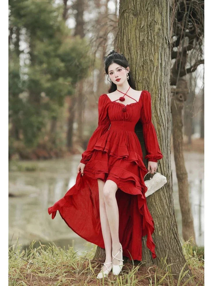 In a Fairytale Forest Layered High-Low Red Princesscore Dress