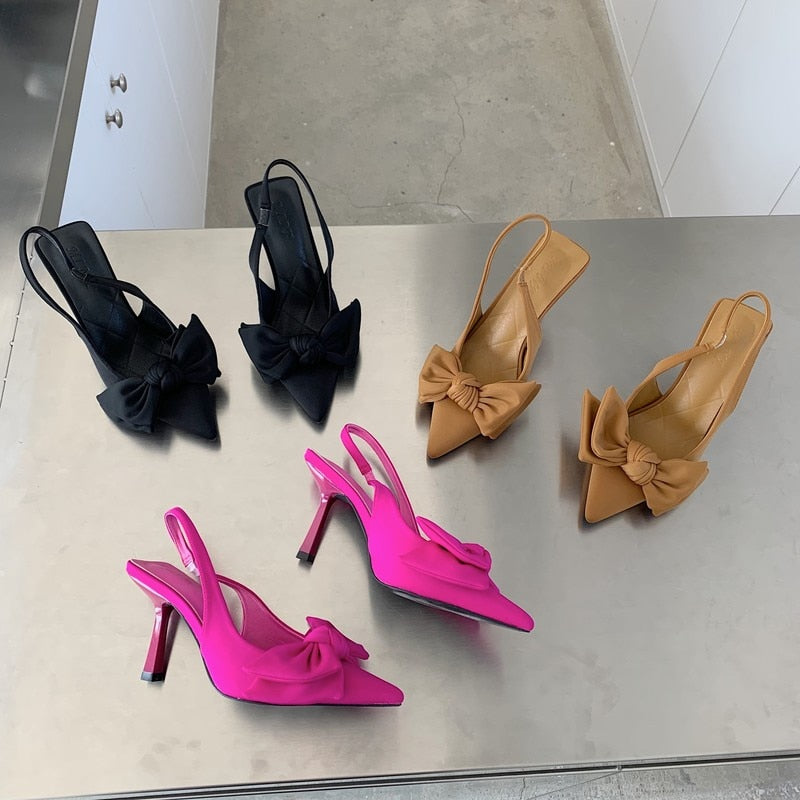 2022 Summer Brand Women Slingback Sandals Shoes Fashion Bow-knot Pointed Toe Slip on Ladies Elegant Dress Pumps Shoes