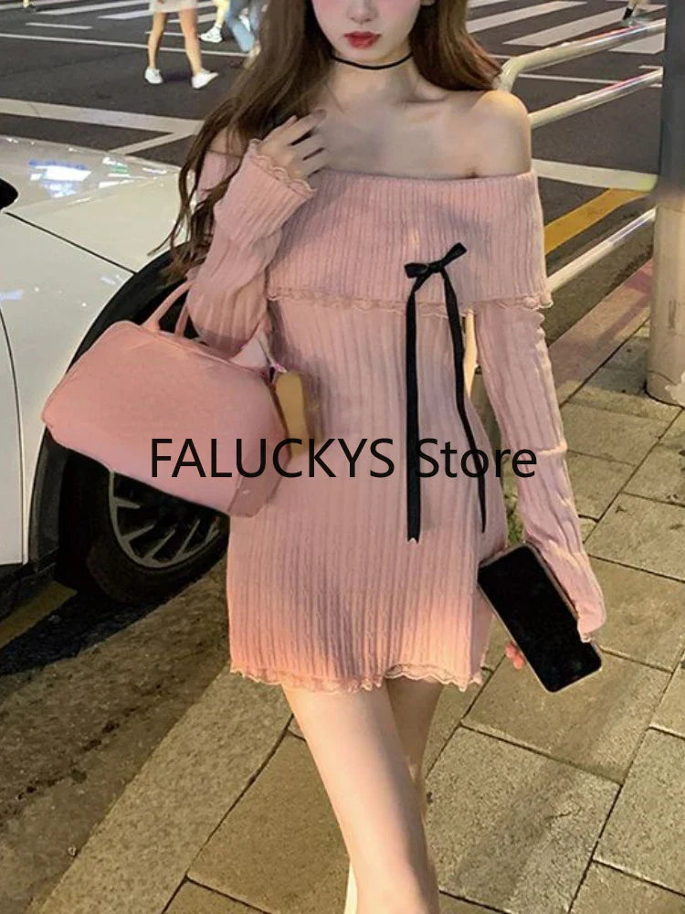 WARMMETA Autumn Sweet French Dress Women Evening Party Slim Elegant Mini Dress Office Lady Casual Outwear Dress Korean Fashion Chic