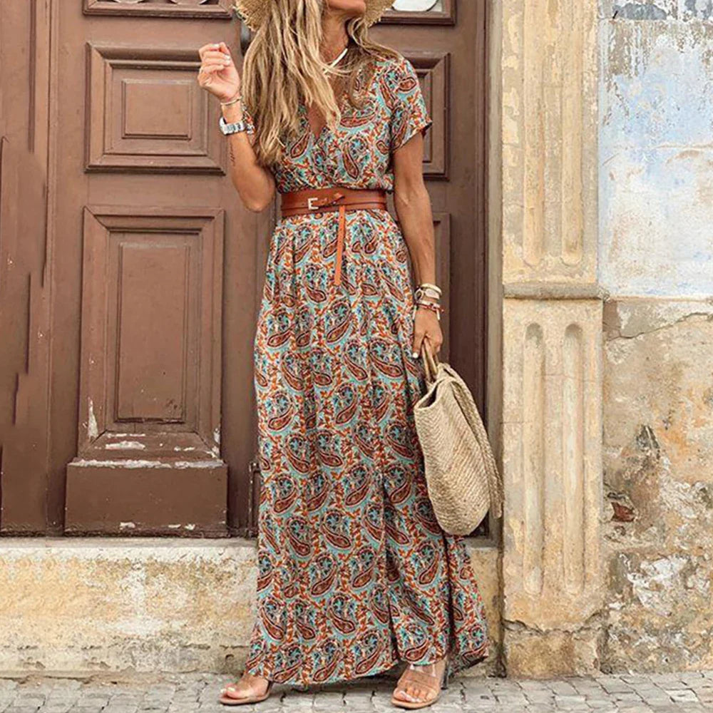 WARMMETA Dress for Women 2024 Summer Beach Bohemian Dresses Vestido Casual Robe Female Clothing Y2K Floral Skirt Elegant Maxi Dress