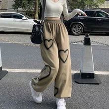 Korean Oversize Pants Heart Printing Pants Casual Loose High Waist Hallen Pants Streetwear Hip Hop Straight Trousers  Joggers