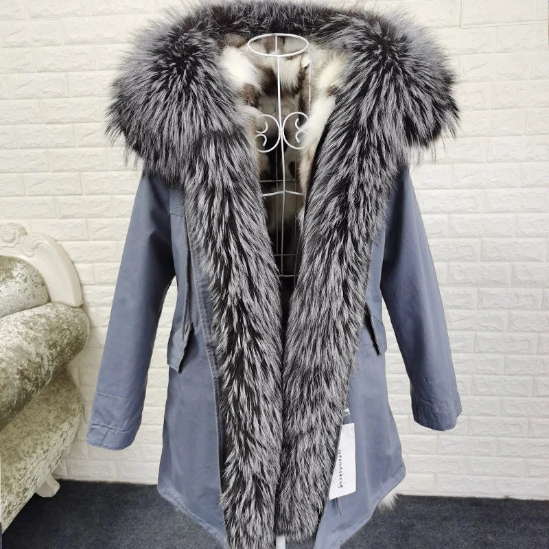 MaoMaoKong 2023 NEW Real Fur Coat Hooded Woman Winter Parkas Natural Fox Fur Collar Warm Jacket Removable Lining Female Clothing