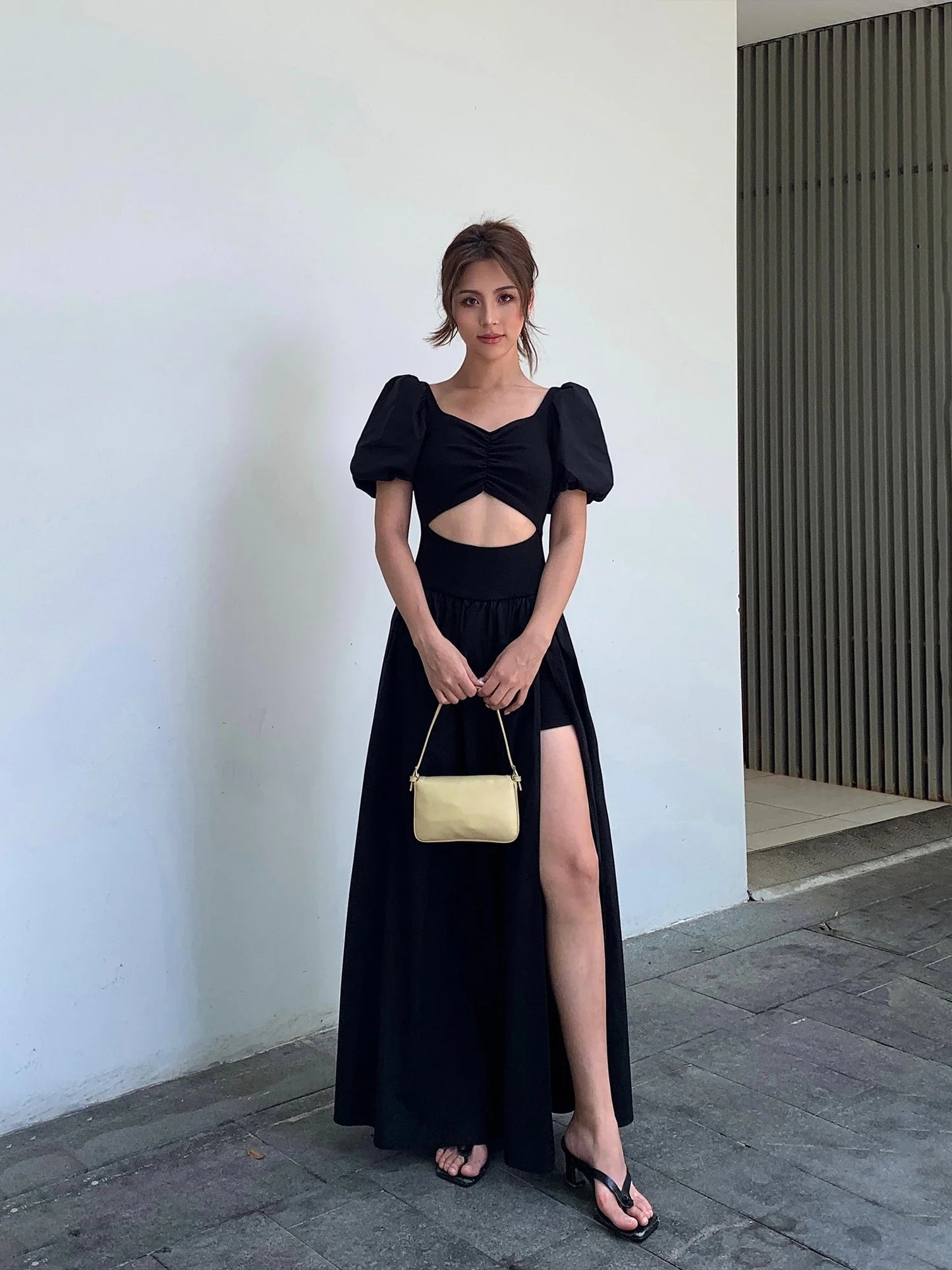 Summer Black Vintage Y2k Dress Women Solid Sexy Split Party Midi Dress Female Casual Korean Fashion Designer Retro Dress 2023