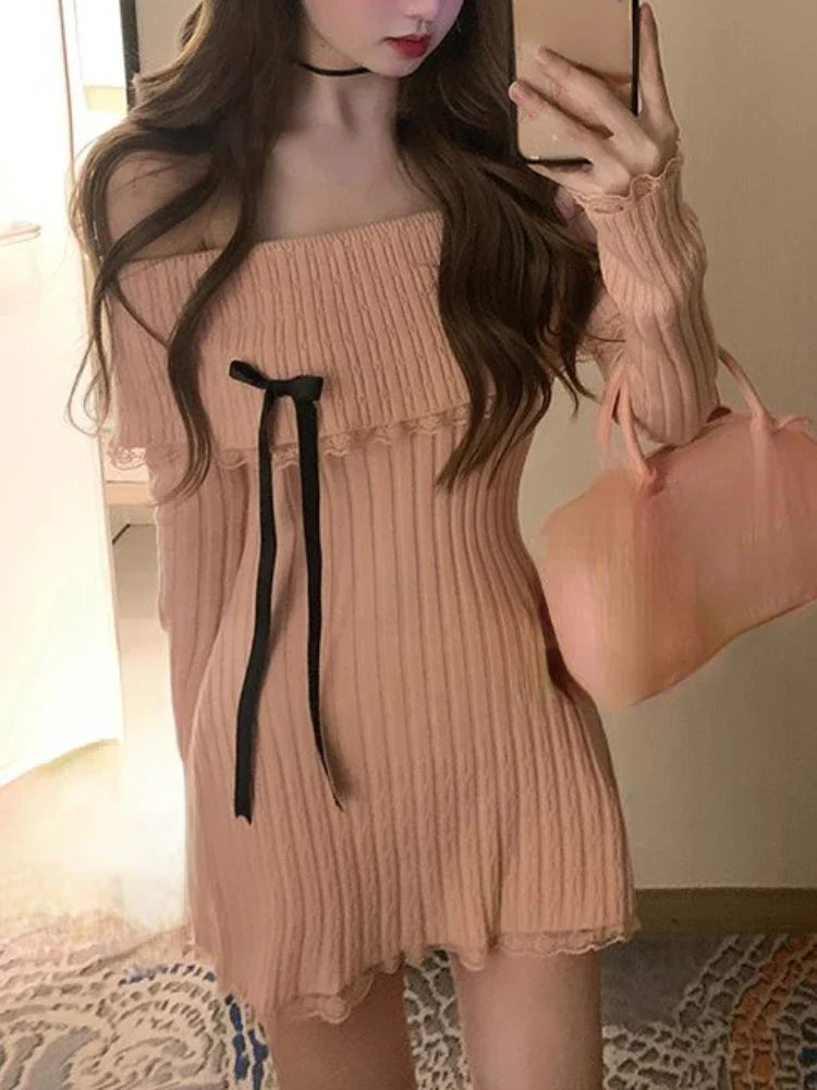 WARMMETA Autumn Sweet French Dress Women Evening Party Slim Elegant Mini Dress Office Lady Casual Outwear Dress Korean Fashion Chic