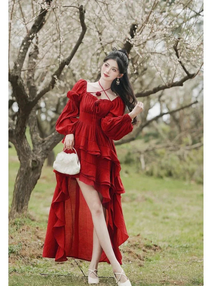 In a Fairytale Forest Layered High-Low Red Princesscore Dress