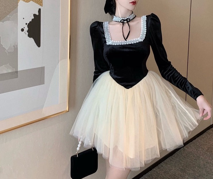 Elenora Romantic Goth Mini Ballet Dress with Choker