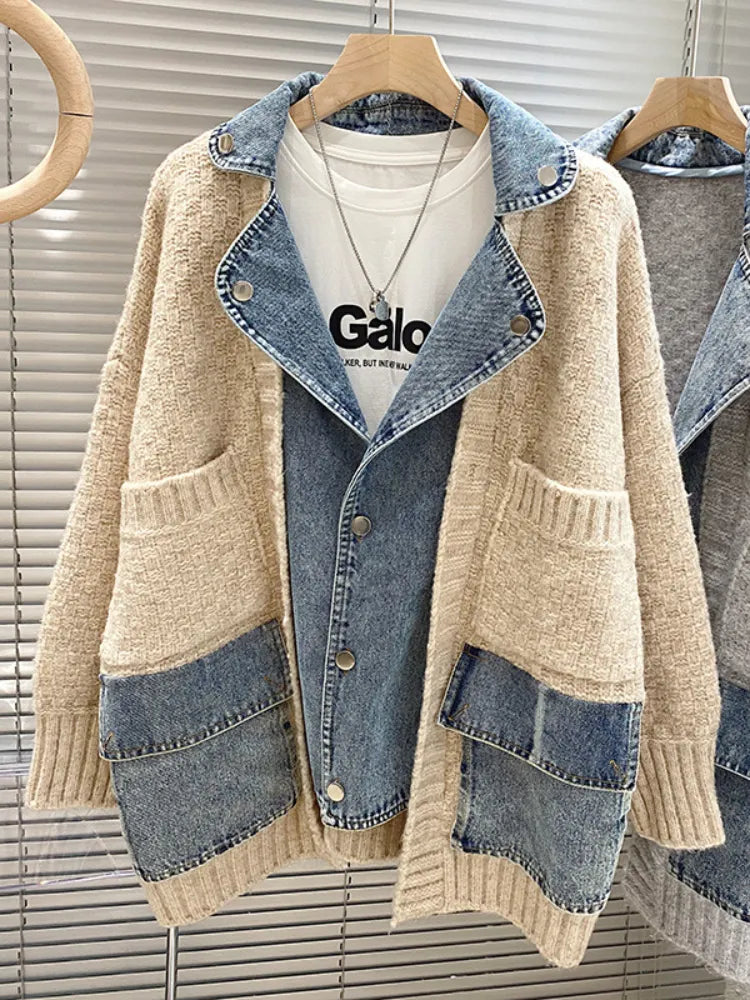 Jackets Autumn Winter New Loose and Lazy Style Thickened Sweater Cardigan Top Fashion Personalized Combination Denim Coat Women