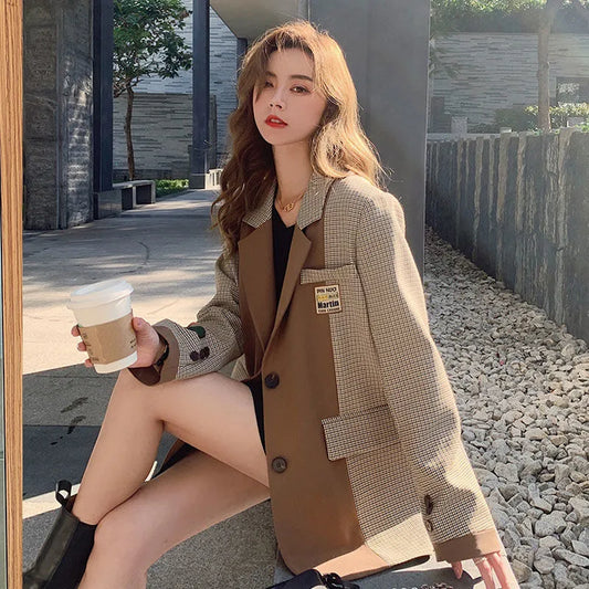 Plaid Casual Suit Women 2022 Spring Autumn Traf Women's Winter Coats Free Shipping Overcoat Female Ladies Blazers Woman Blaser