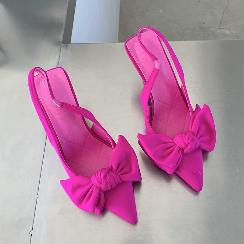 2022 Summer Brand Women Slingback Sandals Shoes Fashion Bow-knot Pointed Toe Slip on Ladies Elegant Dress Pumps Shoes