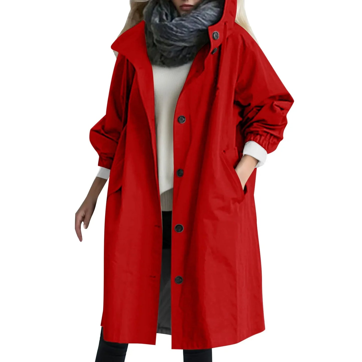 warmmeta 2 Trench Coat For Women Elegant Windbreaker Hooded Coat Winter Jacket Loose Outwear Korean Style Abrigos Para Mujeres