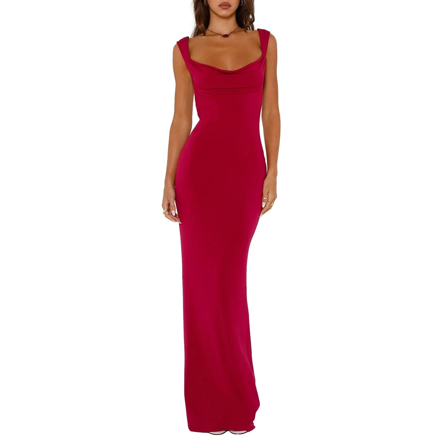 warmmeta-Women Sexy Backless Dress Bodycon Sleeveless Open Back Satin Bow Maxi Dress Going Out Elegant Party Cocktail Long Dress