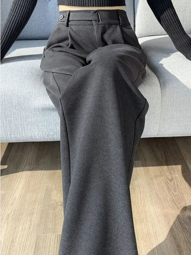 Autumn/Winter Pants for Women Loose Straight High Waisted Wool Elegant Women's Pants Casual Fashion Wide Legs Full Women Pants