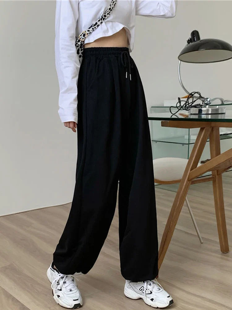 HOUZHOU Gray Sweatpants for Women 2022 Autumn New Baggy Fashion Oversize Sports Pants Balck Trousers Female Joggers Streetwear