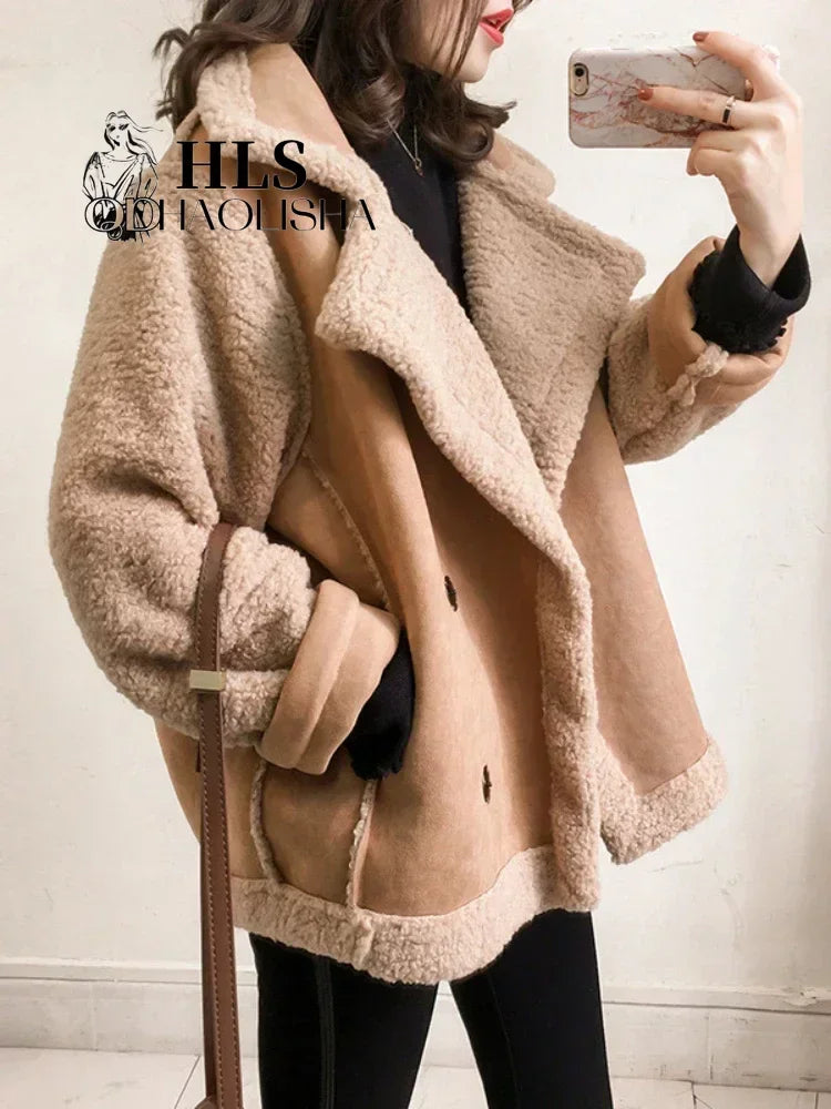 Women's Jacket Winter Lapel Loose Fitting Motorcycle Fashion Versatile Street Trendsetter Warm Windbreak Woman Clothing Coat