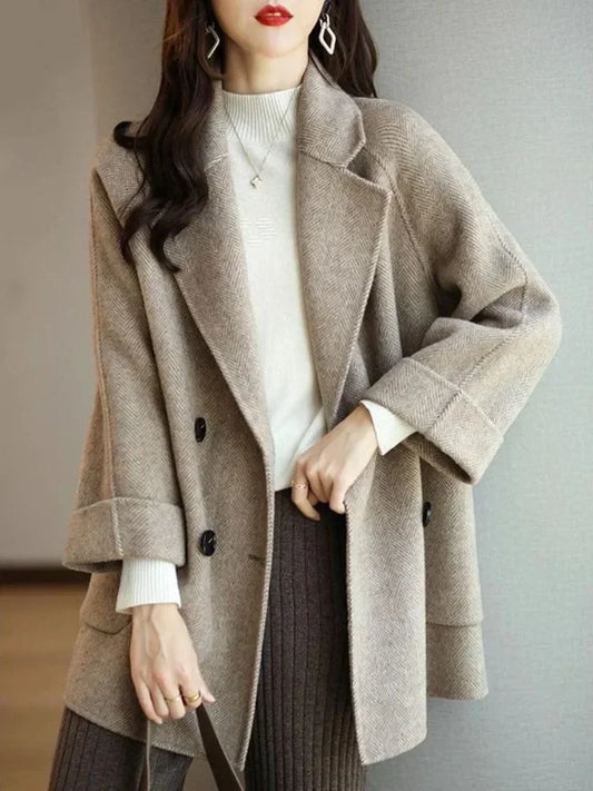 Winter Wool Coats Fashion Overcoat Female Elegant Solid Thick Woolen Coat Double Breasted Long Jackets Office Trench Coat Women