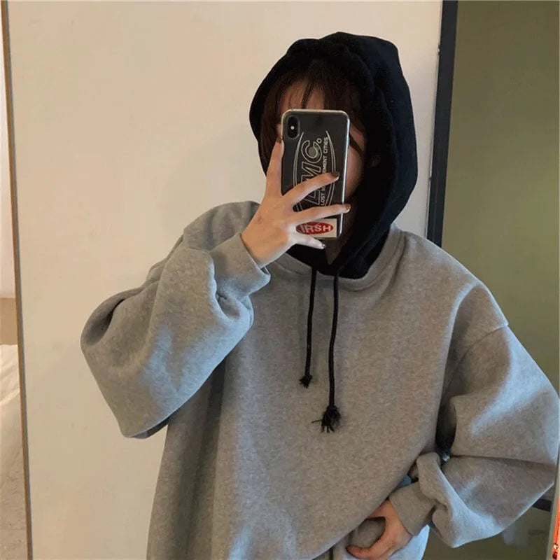 Oversized Sweatshirt Women INS New Autumn Casual Loose Bigh Thick Hoodies Black Gray Long Sleeve Overcoats 2021 Kawaii Tops 4XL