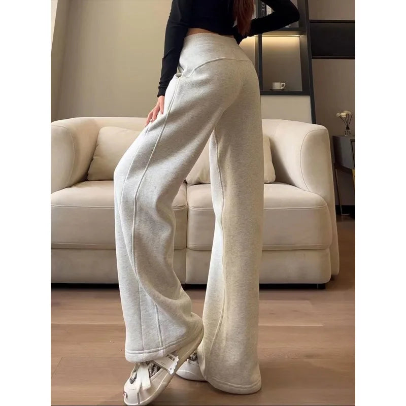 warmmeta Grey Sweatpants Women Baggy High Waist Straight Jogger Pants Korean Fashion Autumn Winter Warm Sports Trousers Casual