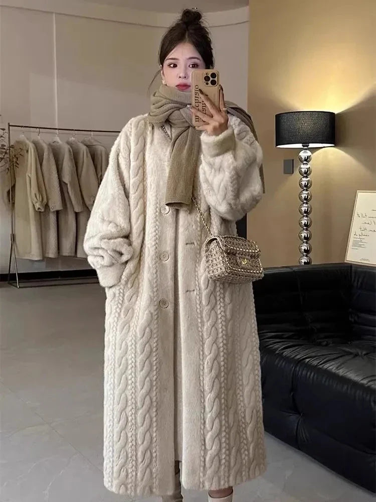 Thickened Faux Fur Coat Female Winter 2023 New Mink Fur Add Fur One Single-breasted Long-Sleeved Warm Mink Coats