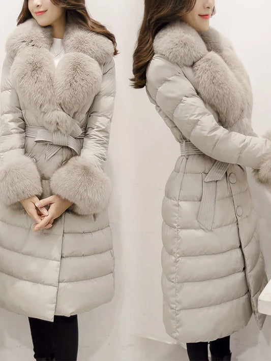 2023 Women's Winter Cotton Padded Jacket With Large Fur Collar and Belt Coat Thickened and Casual NCZ690