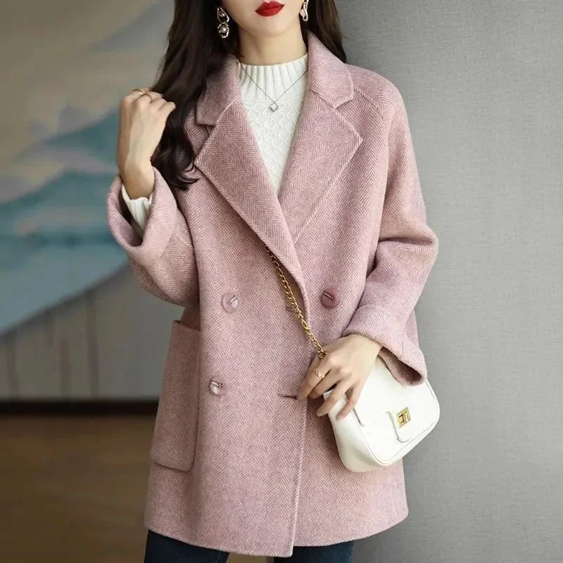 Winter Wool Coats Fashion Overcoat Female Elegant Solid Thick Woolen Coat Double Breasted Long Jackets Office Trench Coat Women