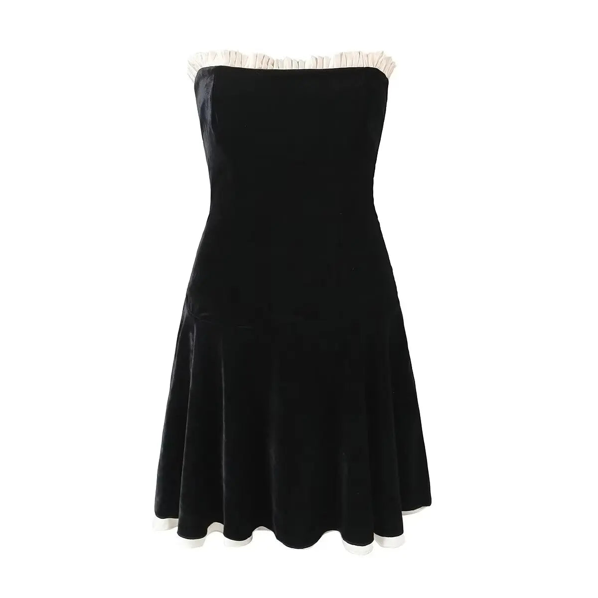 WARMMETA Black Strapless Christmas Dress Sexy A Line Vintage Velvet Party Mini Dresses Elegant Women Dresses