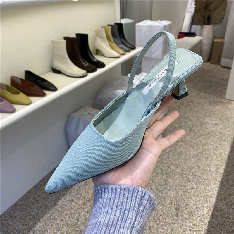 2022 Summer Brand Women Slingback Sandals Shoes Fashion Bow-knot Pointed Toe Slip on Ladies Elegant Dress Pumps Shoes